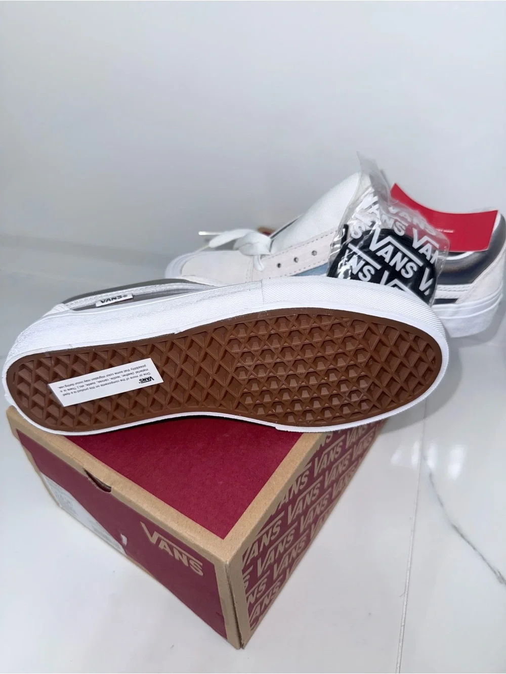 Vans White Low-Top Sneakers with Iridescent Side Stripe